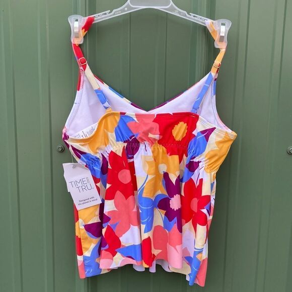 Women's Floral Flounce Tankini Modest Top Swimsuit Bathing Suit Size S - Picture 2 of 5